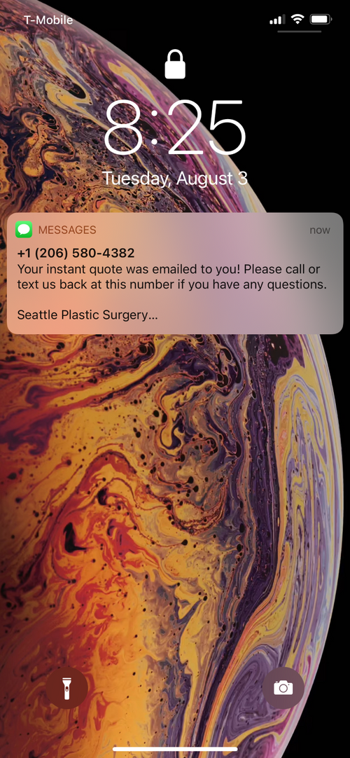 Photo of mobile SMS sample for best medical marketing web app tool Price Simulator