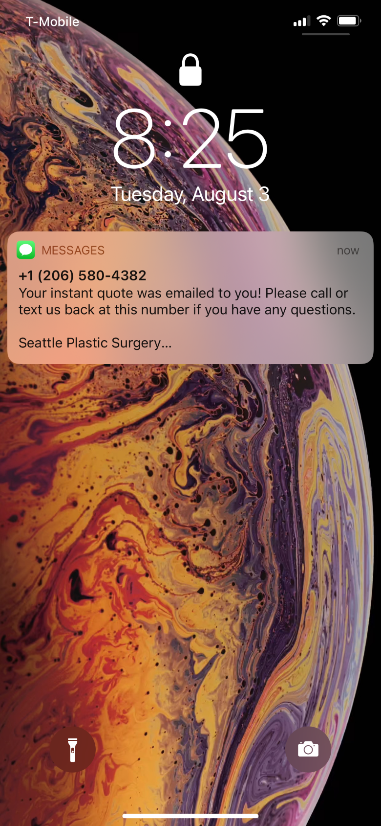 Photo of mobile SMS sample for best medical marketing web app tool Price Simulator