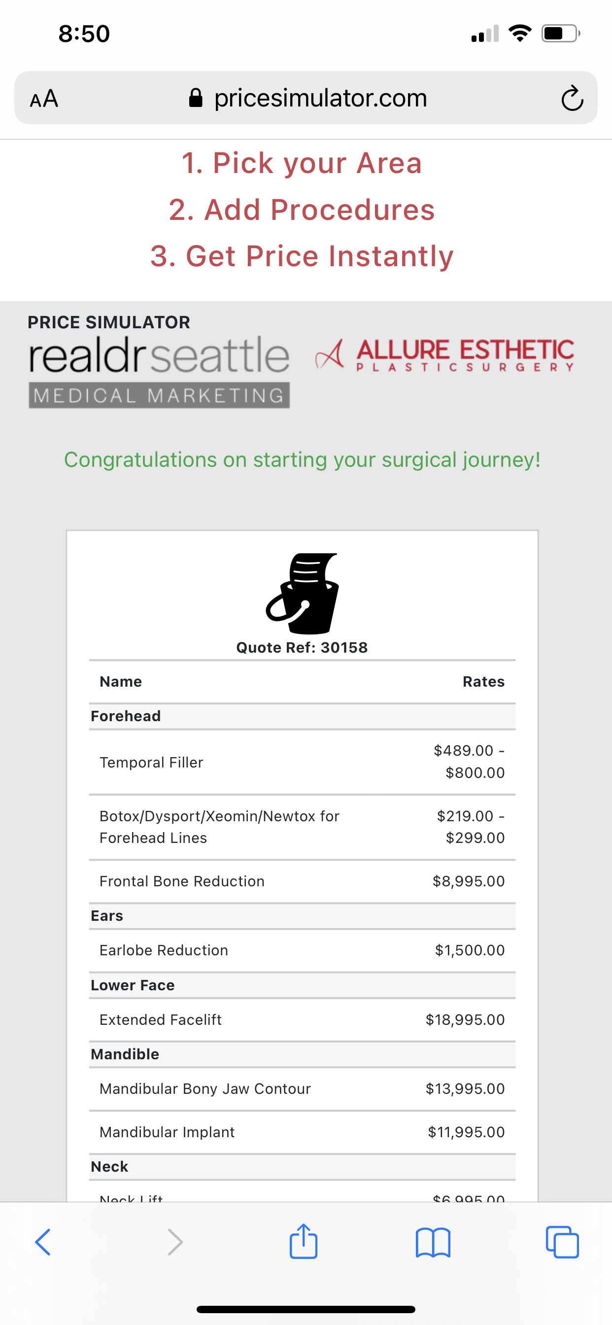 Photo of mobile quote for best medical marketing web app tool price simulator